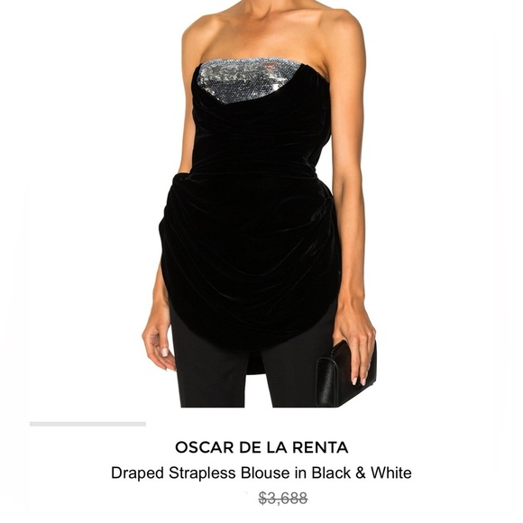 Oscar de la Renta black strapless draped velvet and sequin top / minidress - Picture 14 of 14
